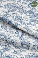 Indigo Safari Toile de Jouy Style Digital Printed Fabric